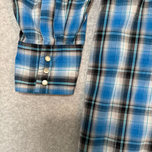 Wrangler Shirt Mens Blue Metallic Pearl Snap Tinsel Plaid Saw Tooth Western 3XL - Picture 4 of 9